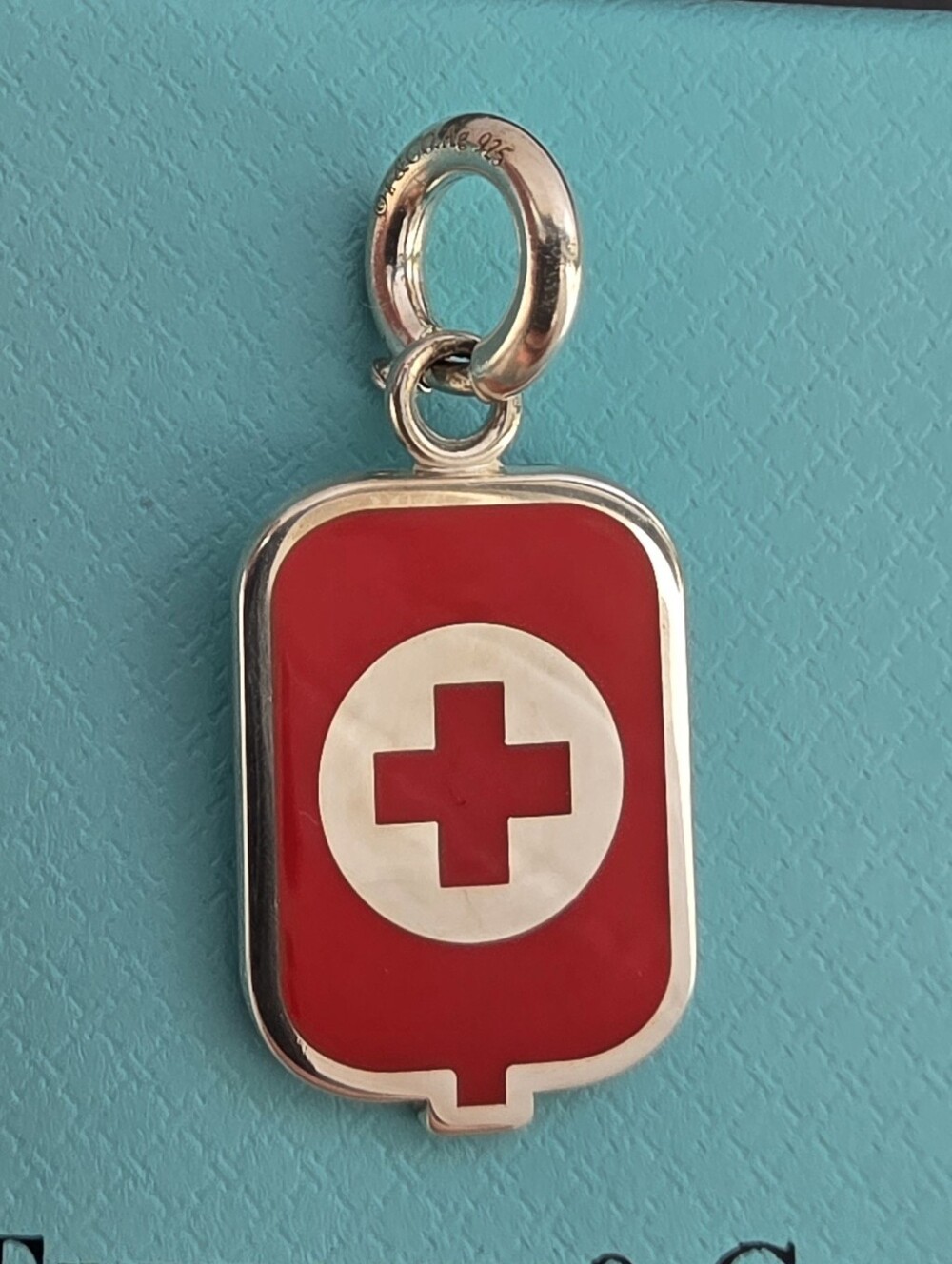 Tiffany & Co. Sterling Silver Red Enamel Red Cross Medical Charm Pendant